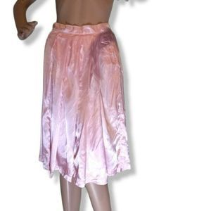 Vintage Handmade pink pastel satin silky full knee skirt small